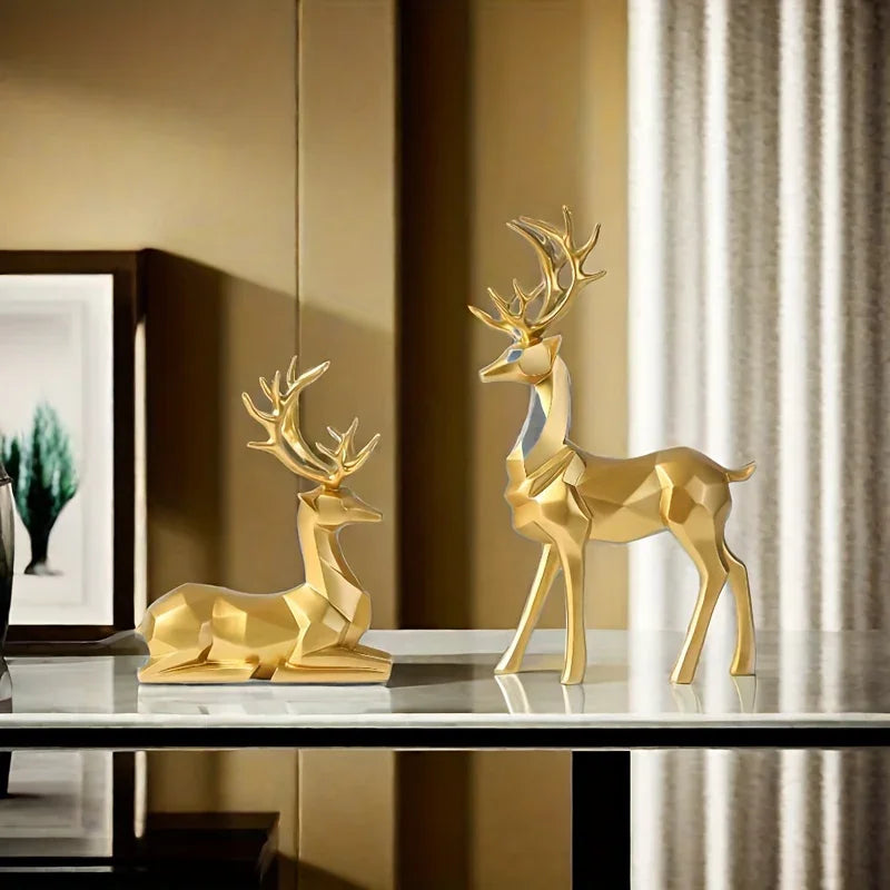 2pcs/set of reindeer, Christmas and New Year wedding small statue decoration, office desk, home decoration crafts, room decoration reindeer and TV cabinet creative reindeer accessories, perfect living room and warm decoration House Of Avana [[SKU:HOA-GDN-022]]