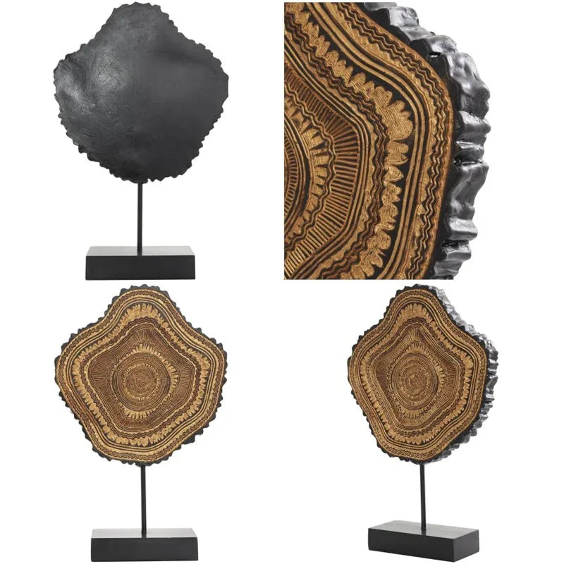 Resin Tribal Abstract Carved Wall Sculpture Statue with Black Stand & Wavy Edge Accent - Large 11"x3"x17" Brown Plastic Figurine, Vintage Modern Home Decor for Weddings, Living Room, Office - Durable Indoor/Outdoor Decoration House Of Avana