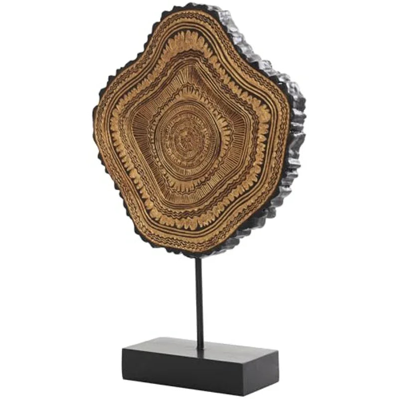 Resin Tribal Abstract Carved Wall Sculpture Statue with Black Stand & Wavy Edge Accent - Large 11"x3"x17" Brown Plastic Figurine, Vintage Modern Home Decor for Weddings, Living Room, Office - Durable Indoor/Outdoor Decoration House Of Avana