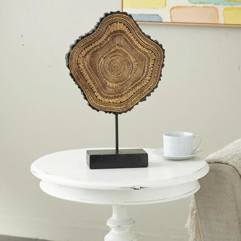 Resin Tribal Abstract Carved Wall Sculpture Statue with Black Stand & Wavy Edge Accent - Large 11"x3"x17" Brown Plastic Figurine, Vintage Modern Home Decor for Weddings, Living Room, Office - Durable Indoor/Outdoor Decoration House Of Avana