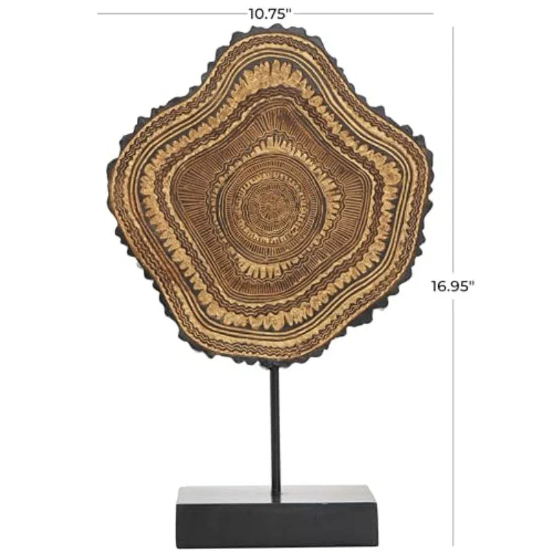 Resin Tribal Abstract Carved Wall Sculpture Statue with Black Stand & Wavy Edge Accent - Large 11"x3"x17" Brown Plastic Figurine, Vintage Modern Home Decor for Weddings, Living Room, Office - Durable Indoor/Outdoor Decoration House Of Avana