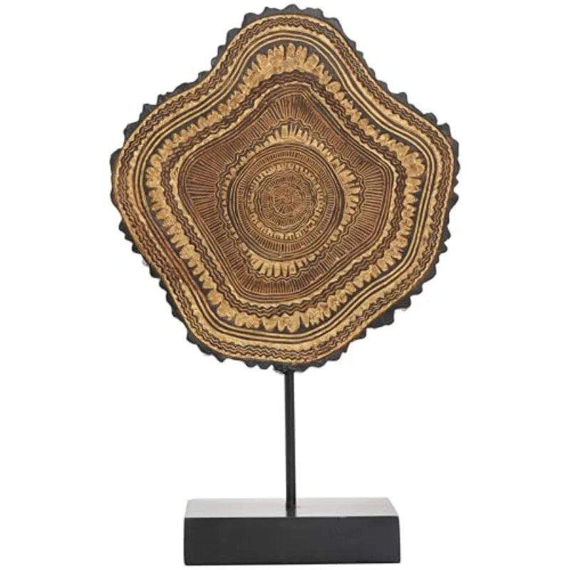 Resin Tribal Abstract Carved Wall Sculpture Statue with Black Stand & Wavy Edge Accent - Large 11"x3"x17" Brown Plastic Figurine, Vintage Modern Home Decor for Weddings, Living Room, Office - Durable Indoor/Outdoor Decoration House Of Avana