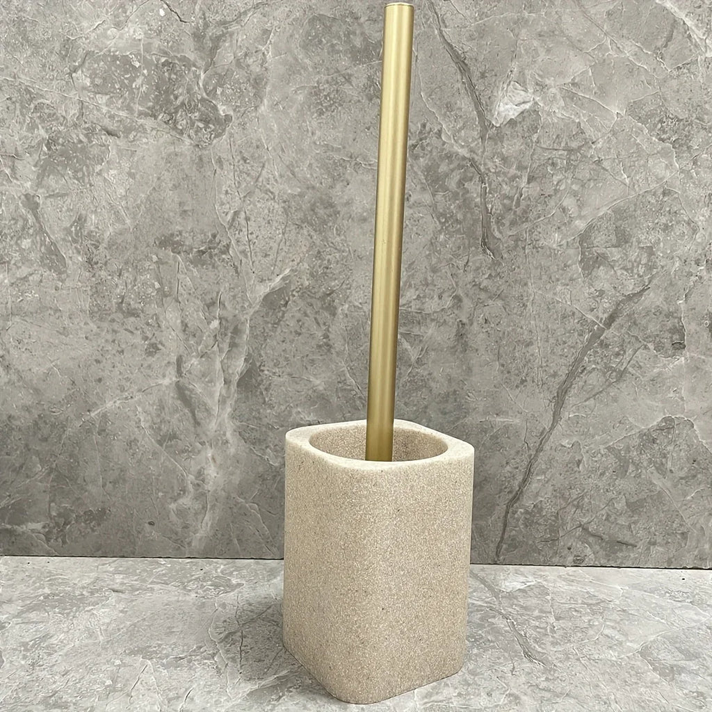 Resin White Marble Toilet Brush Holder with Handle, Reusable Floor Mount Bathroom Accessory, Hard Solid Project, No Electricity Needed - Ideal Christmas Gift House Of Avana