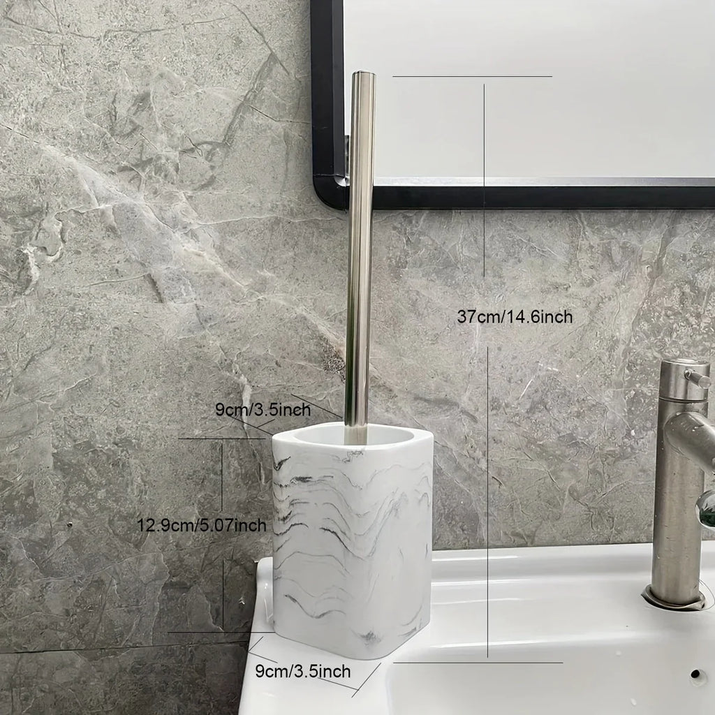 Resin White Marble Toilet Brush Holder with Handle, Reusable Floor Mount Bathroom Accessory, Hard Solid Project, No Electricity Needed - Ideal Christmas Gift House Of Avana