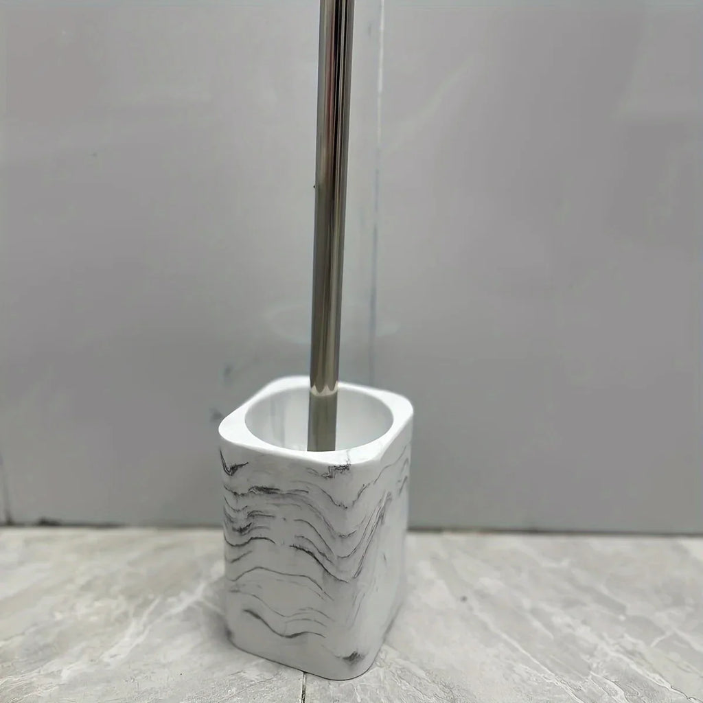 Resin White Marble Toilet Brush Holder with Handle, Reusable Floor Mount Bathroom Accessory, Hard Solid Project, No Electricity Needed - Ideal Christmas Gift House Of Avana