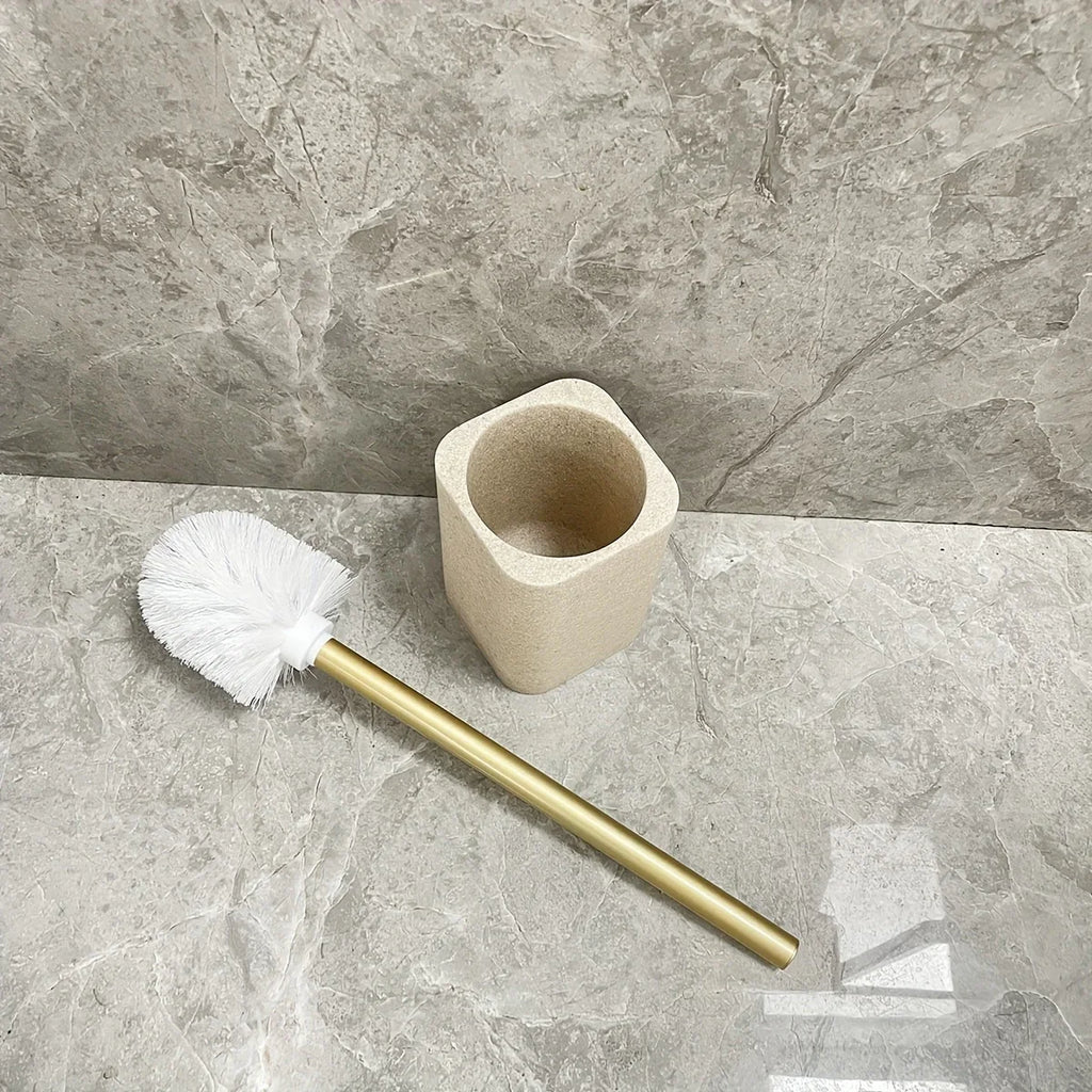 Resin White Marble Toilet Brush Holder with Handle, Reusable Floor Mount Bathroom Accessory, Hard Solid Project, No Electricity Needed - Ideal Christmas Gift House Of Avana