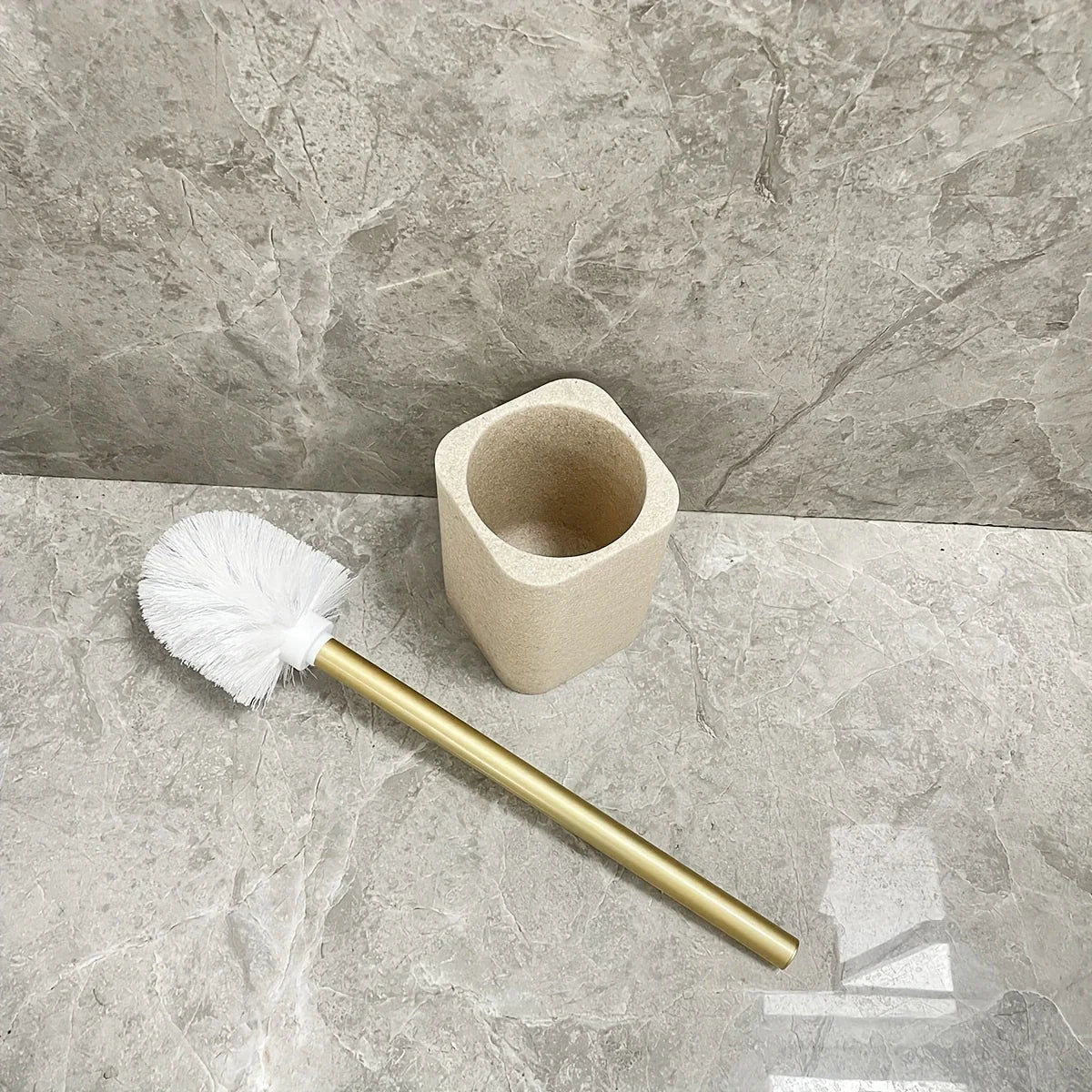 Resin White Marble Toilet Brush Holder with Handle, Reusable Floor Mount Bathroom Accessory, Hard Solid Project, No Electricity Needed - Ideal Christmas Gift House Of Avana