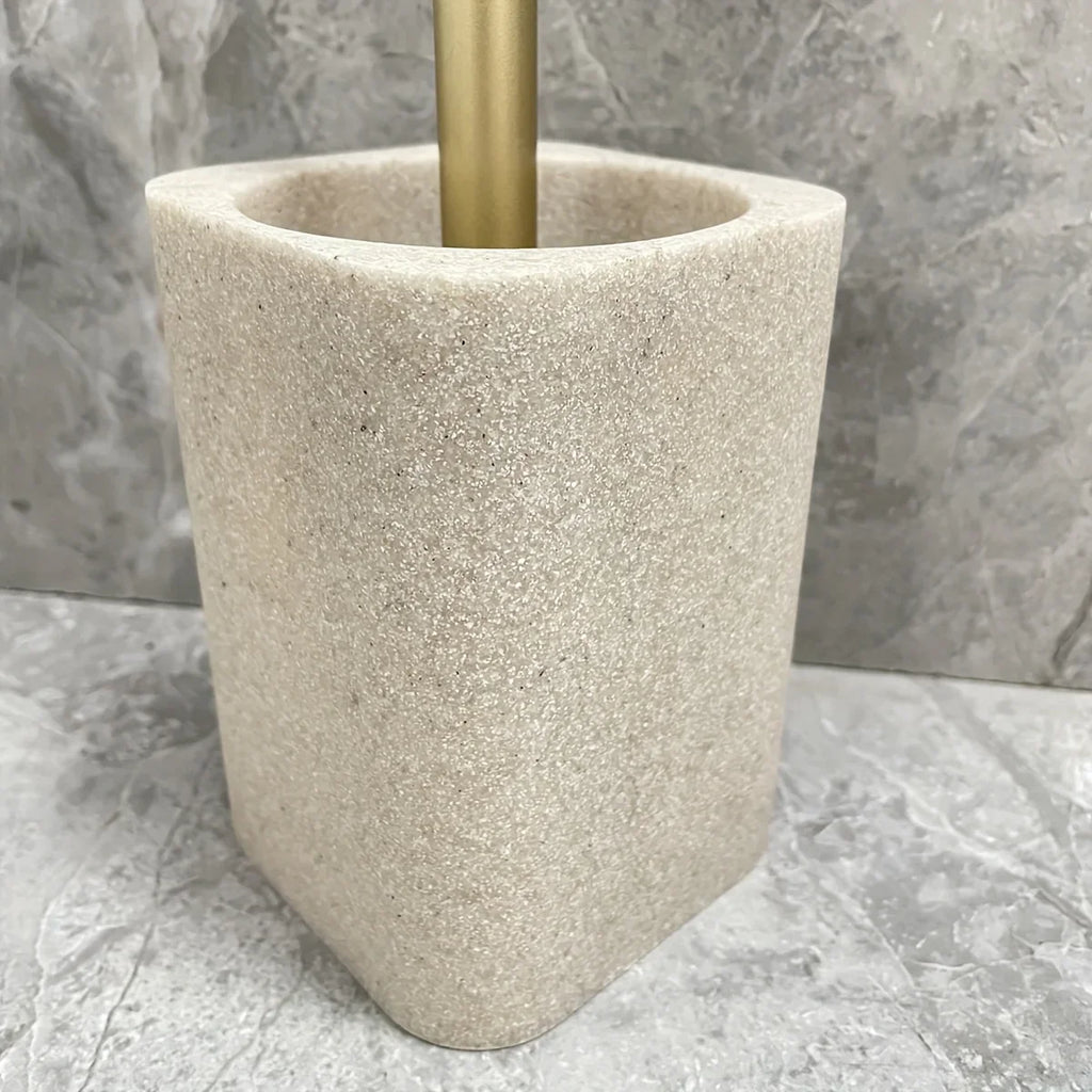 Resin White Marble Toilet Brush Holder with Handle, Reusable Floor Mount Bathroom Accessory, Hard Solid Project, No Electricity Needed - Ideal Christmas Gift House Of Avana