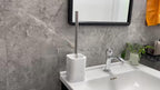 Resin White Marble Toilet Brush Holder with Handle, Reusable Floor Mount Bathroom Accessory, Hard Solid Project, No Electricity Needed - Ideal Christmas Gift House Of Avana