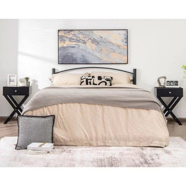 Retro Black X-Shape 1 Drawer Nightstand Coffee Table
