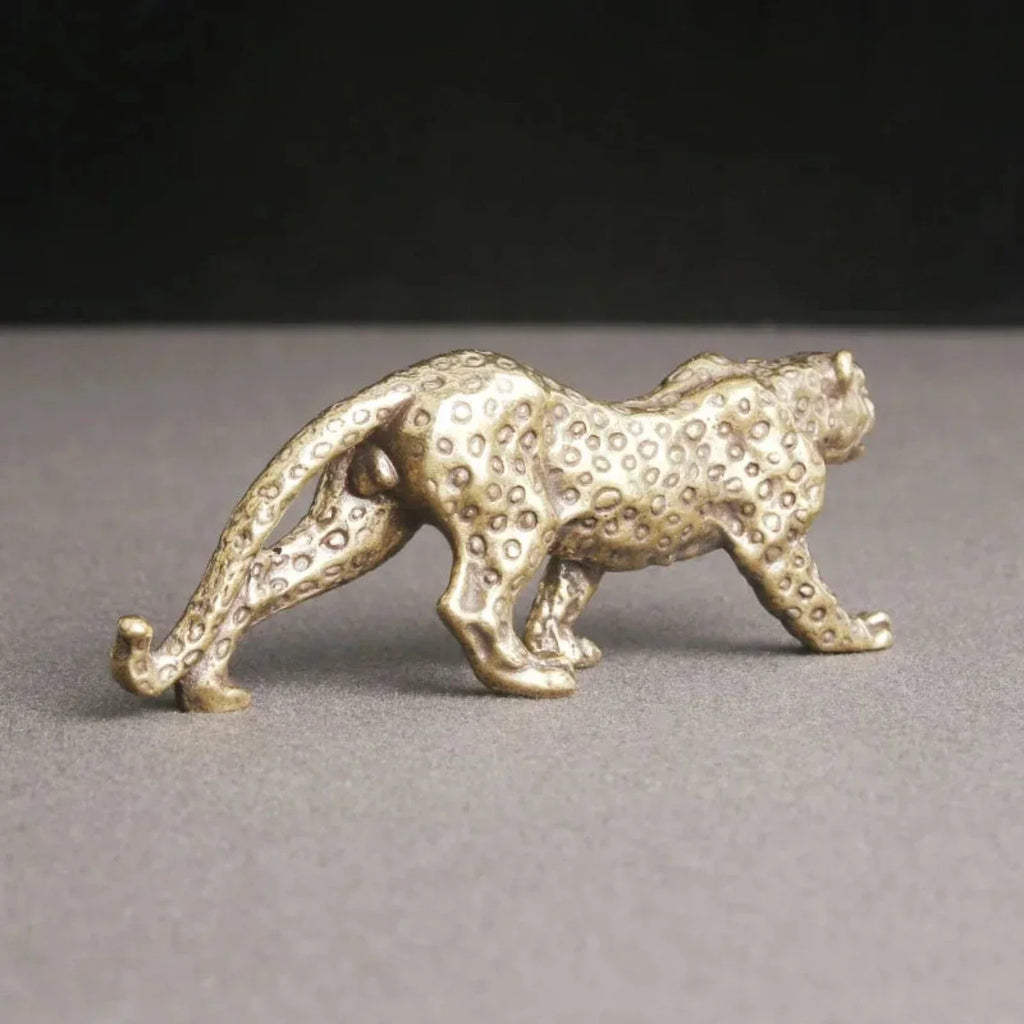 Retro Brass Miniature Leopard Figurine Tabletop - House Of Avana