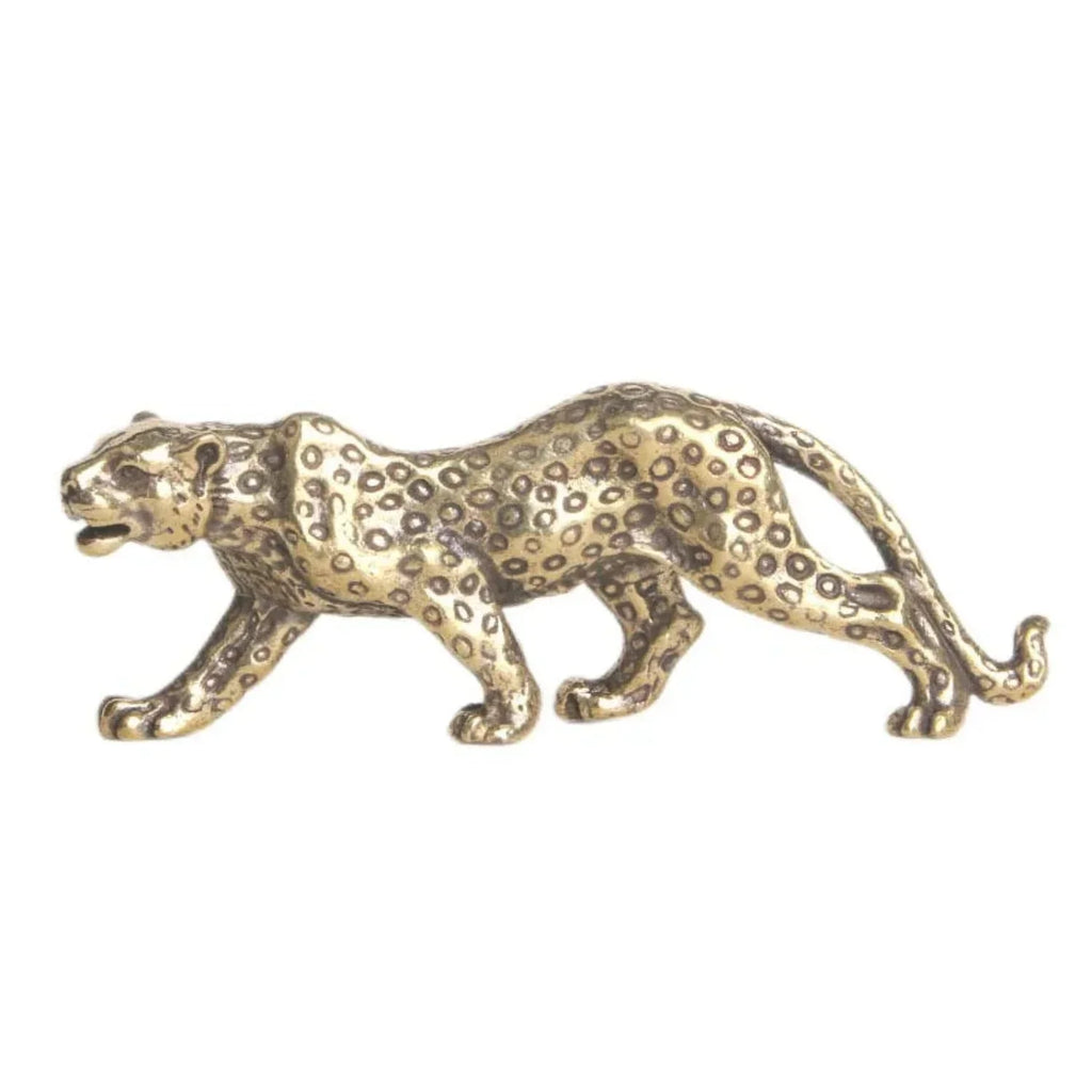 Retro Brass Miniature Leopard Figurine Tabletop - House Of Avana