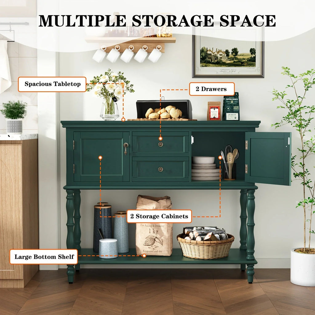 Console Table With 2 Drawers, Retro Entryway Table With 2 Door Cabinets And Open Storage Shelf, Narrow Long Sofa Table, Behind Couch Table For Living Room, Foyer And Hallway House Of Avana