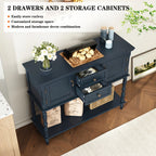 Console Table With 2 Drawers, Retro Entryway Table With 2 Door Cabinets And Open Storage Shelf, Narrow Long Sofa Table, Behind Couch Table For Living Room, Foyer And Hallway House Of Avana