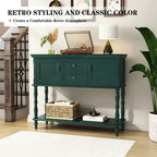 Console Table With 2 Drawers, Retro Entryway Table With 2 Door Cabinets And Open Storage Shelf, Narrow Long Sofa Table, Behind Couch Table For Living Room, Foyer And Hallway House Of Avana