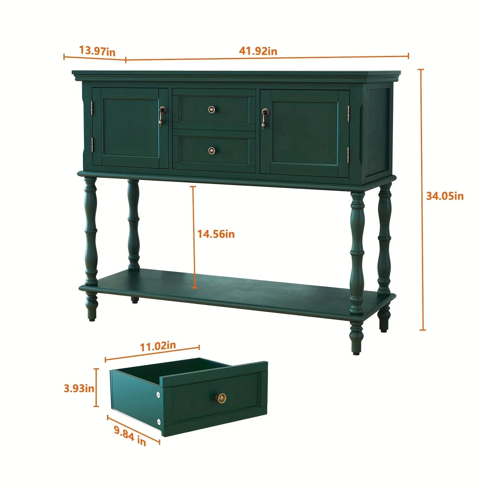 Console Table With 2 Drawers, Retro Entryway Table With 2 Door Cabinets And Open Storage Shelf, Narrow Long Sofa Table, Behind Couch Table For Living Room, Foyer And Hallway House Of Avana