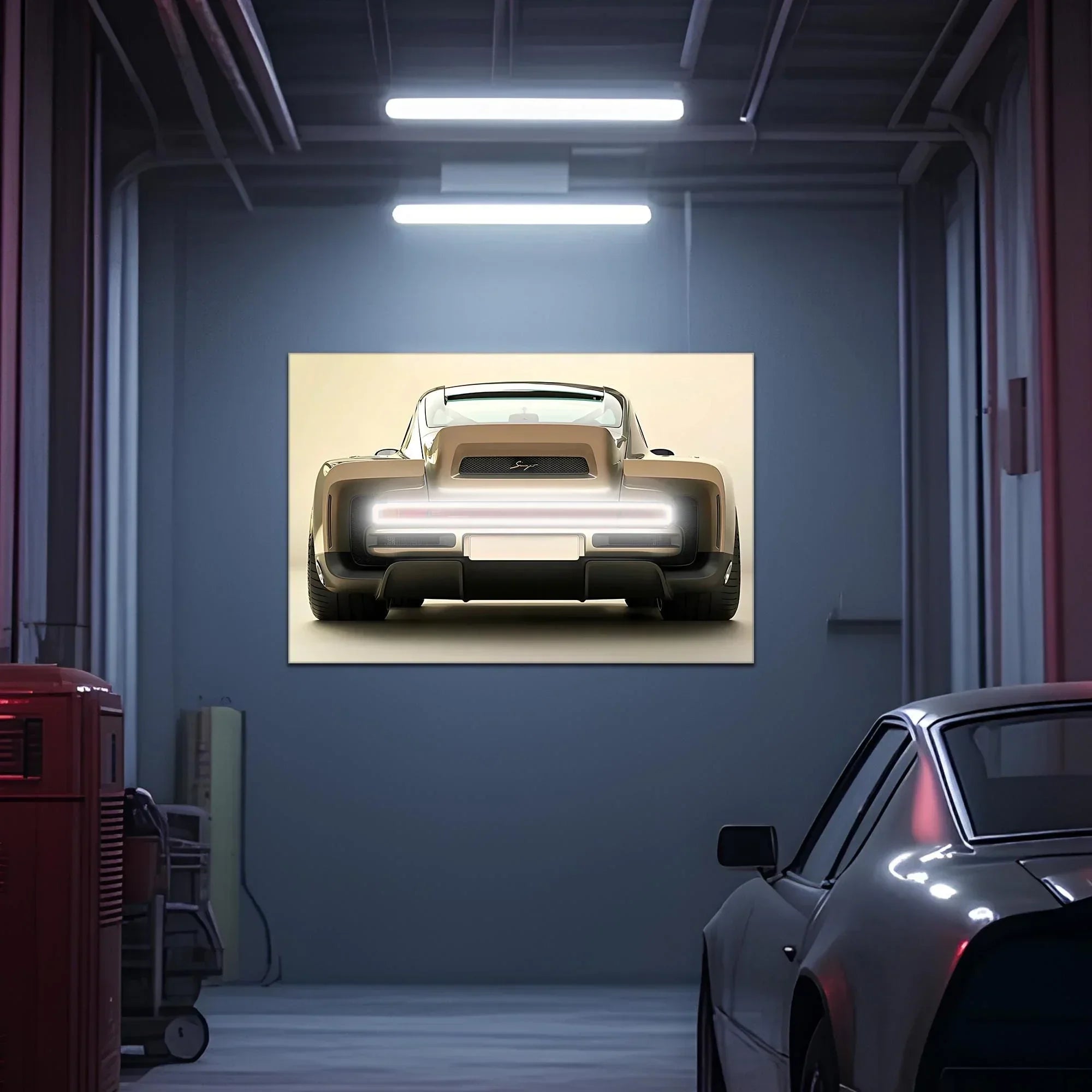 Retro Futuristic Car Neon Wall Art - UV Printed LED Plexiglass Sign for Garage, Man Cave & Showroom - Adjustable Light and Free Shipping Peony Atelier