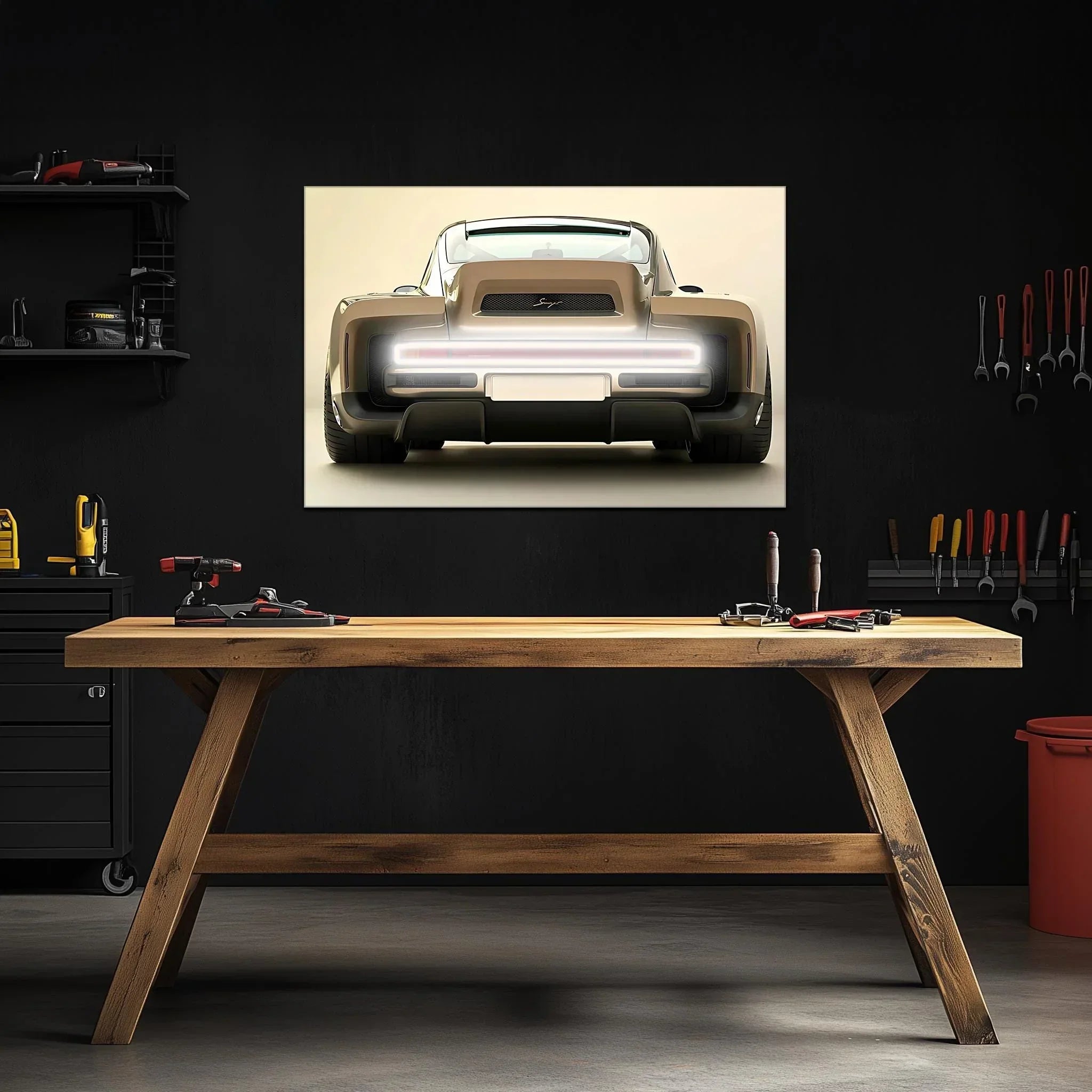 Retro Futuristic Car Neon Wall Art - UV Printed LED Plexiglass Sign for Garage, Man Cave & Showroom - Adjustable Light and Free Shipping Peony Atelier