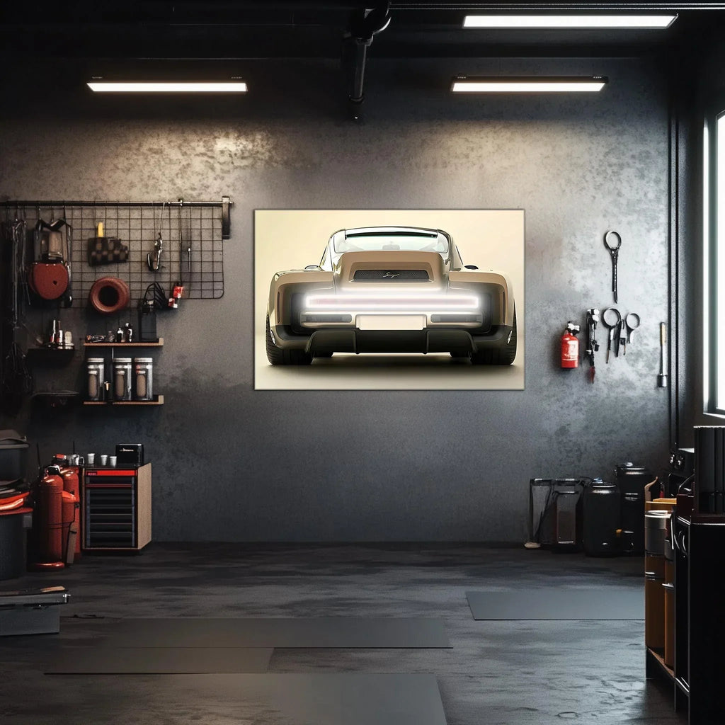 Retro Futuristic Car Neon Wall Art - UV Printed LED Plexiglass Sign for Garage, Man Cave & Showroom - Adjustable Light and Free Shipping Peony Atelier