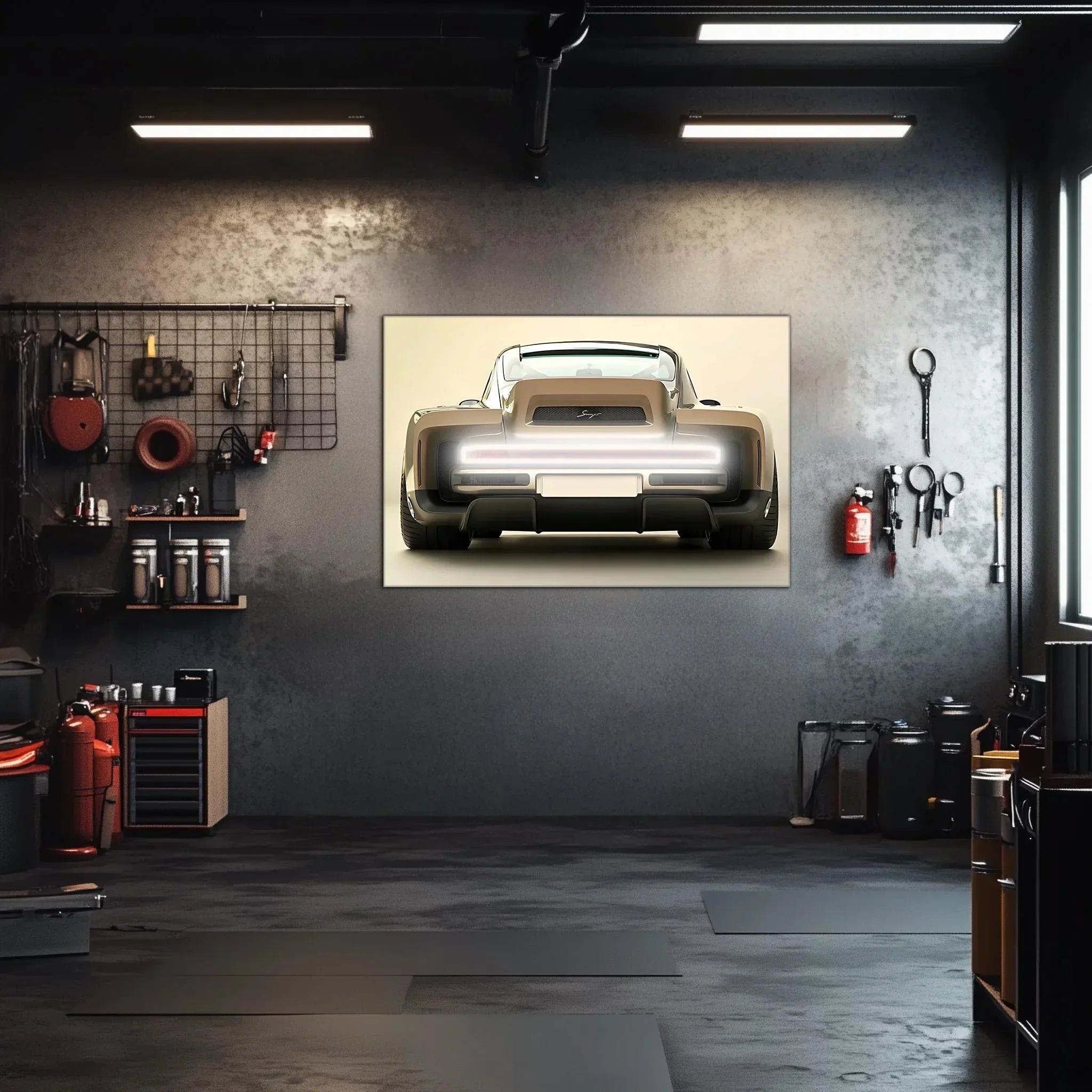 Retro Futuristic Car Neon Wall Art - UV Printed LED Plexiglass Sign for Garage, Man Cave & Showroom - Adjustable Light and Free Shipping Peony Atelier