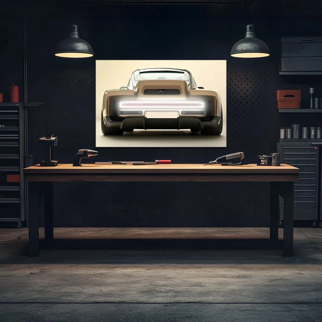 Retro Futuristic Car Neon Wall Art - UV Printed LED Plexiglass Sign for Garage, Man Cave & Showroom - Adjustable Light and Free Shipping Peony Atelier