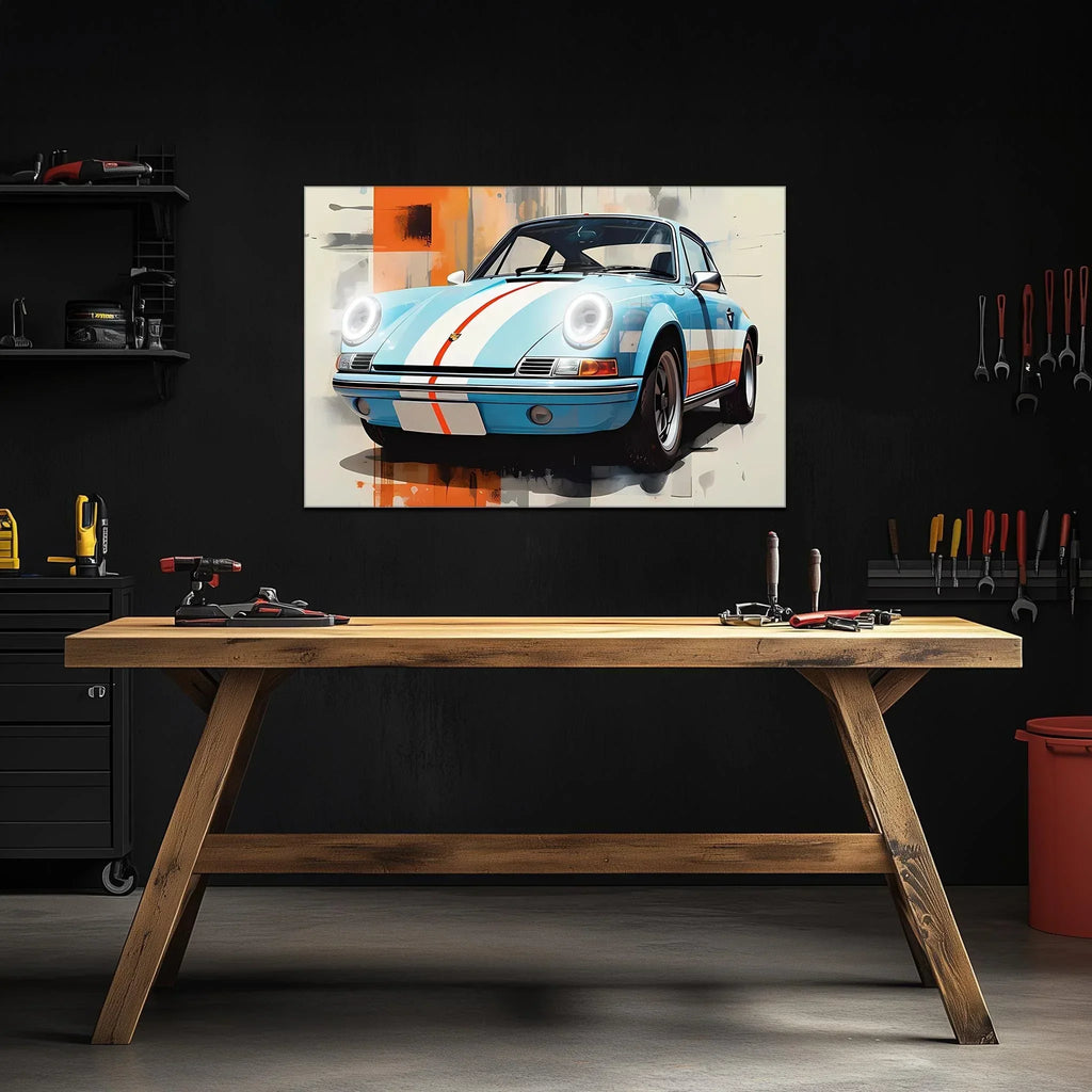 Retro Racing Car Neon Wall Art - UV Printed LED Plexiglass Sign for Garage, Man Cave & Classic Car Fans - Adjustable Light and Free Shipping Peony Atelier