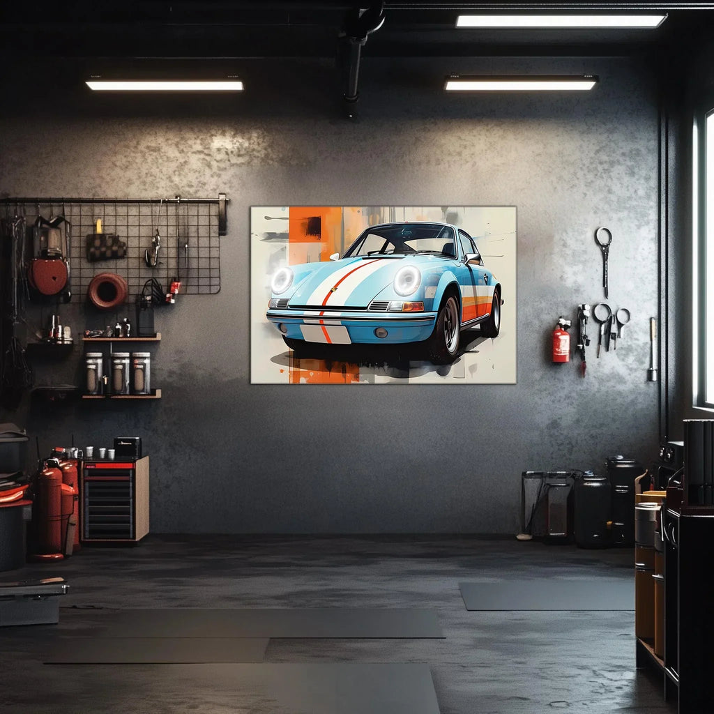Retro Racing Car Neon Wall Art - UV Printed LED Plexiglass Sign for Garage, Man Cave & Classic Car Fans - Adjustable Light and Free Shipping Peony Atelier