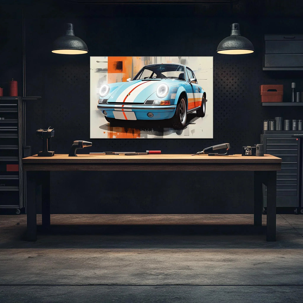 Retro Racing Car Neon Wall Art - UV Printed LED Plexiglass Sign for Garage, Man Cave & Classic Car Fans - Adjustable Light and Free Shipping Peony Atelier