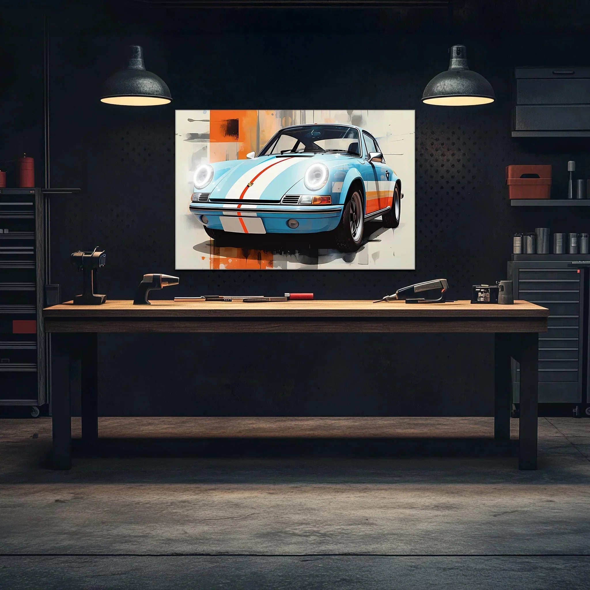 Retro Racing Car Neon Wall Art - UV Printed LED Plexiglass Sign for Garage, Man Cave & Classic Car Fans - Adjustable Light and Free Shipping Peony Atelier