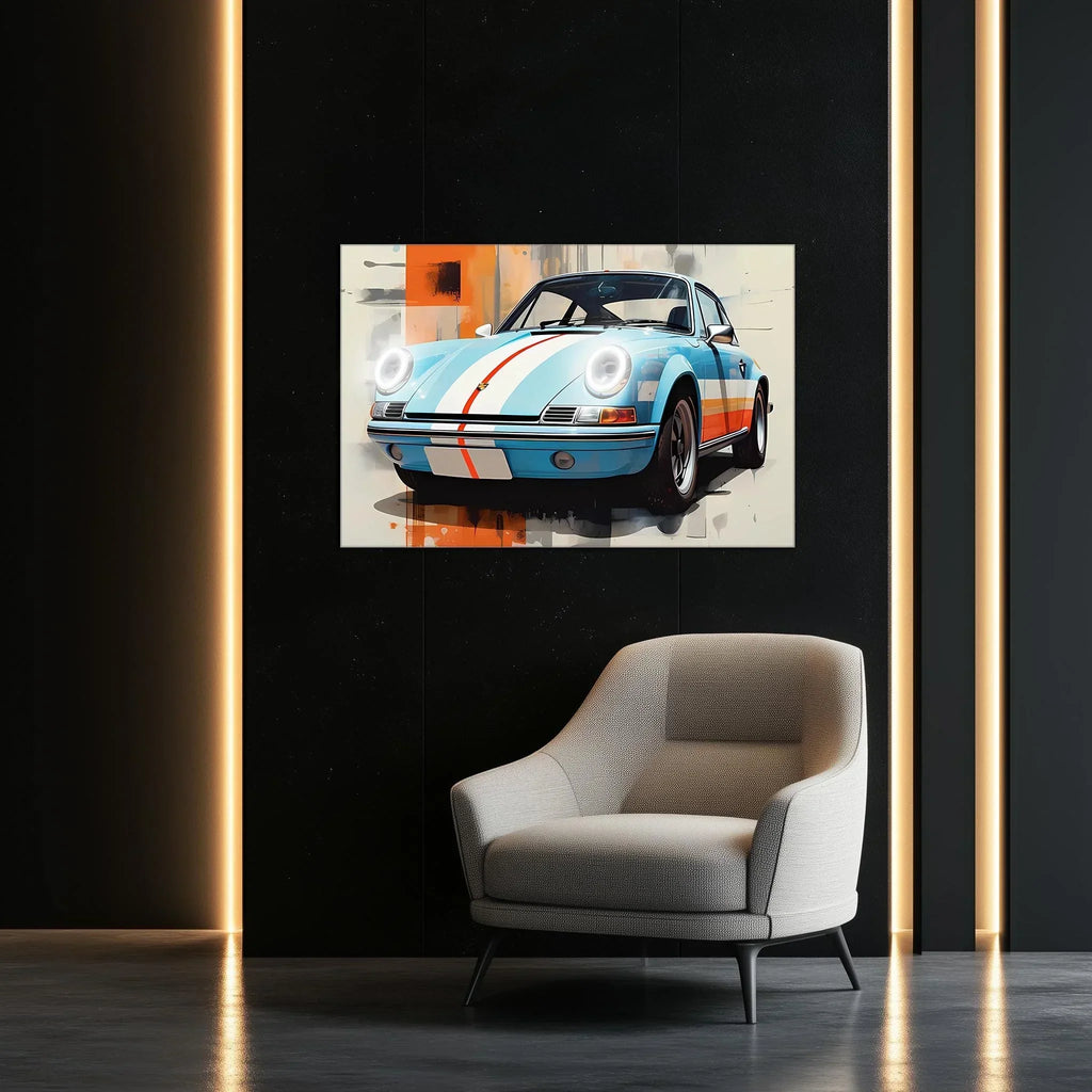 Retro Racing Car Neon Wall Art - UV Printed LED Plexiglass Sign for Garage, Man Cave & Classic Car Fans - Adjustable Light and Free Shipping Peony Atelier