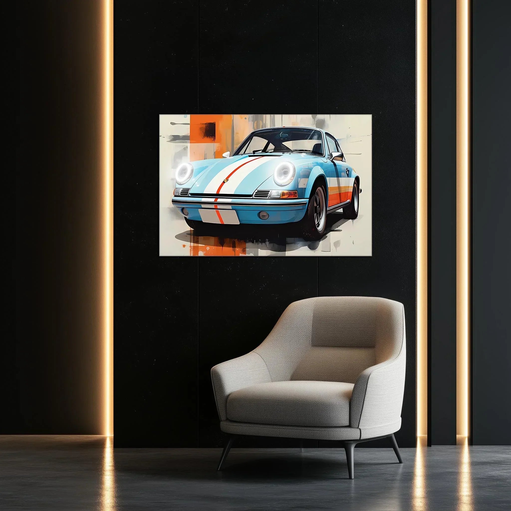 Retro Racing Car Neon Wall Art - UV Printed LED Plexiglass Sign for Garage, Man Cave & Classic Car Fans - Adjustable Light and Free Shipping Peony Atelier