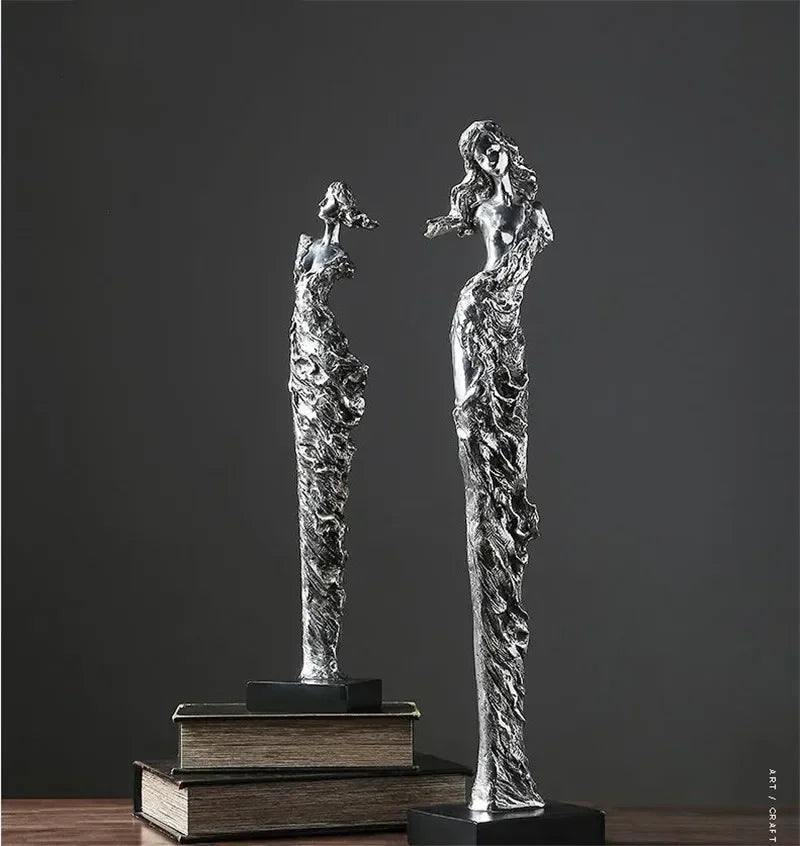 Retro Resin Electroplate Abstract Girl Sculpture Creative Living Room TV Cabinet Bookshelf Ornaments Home Decorations - House Of Avana