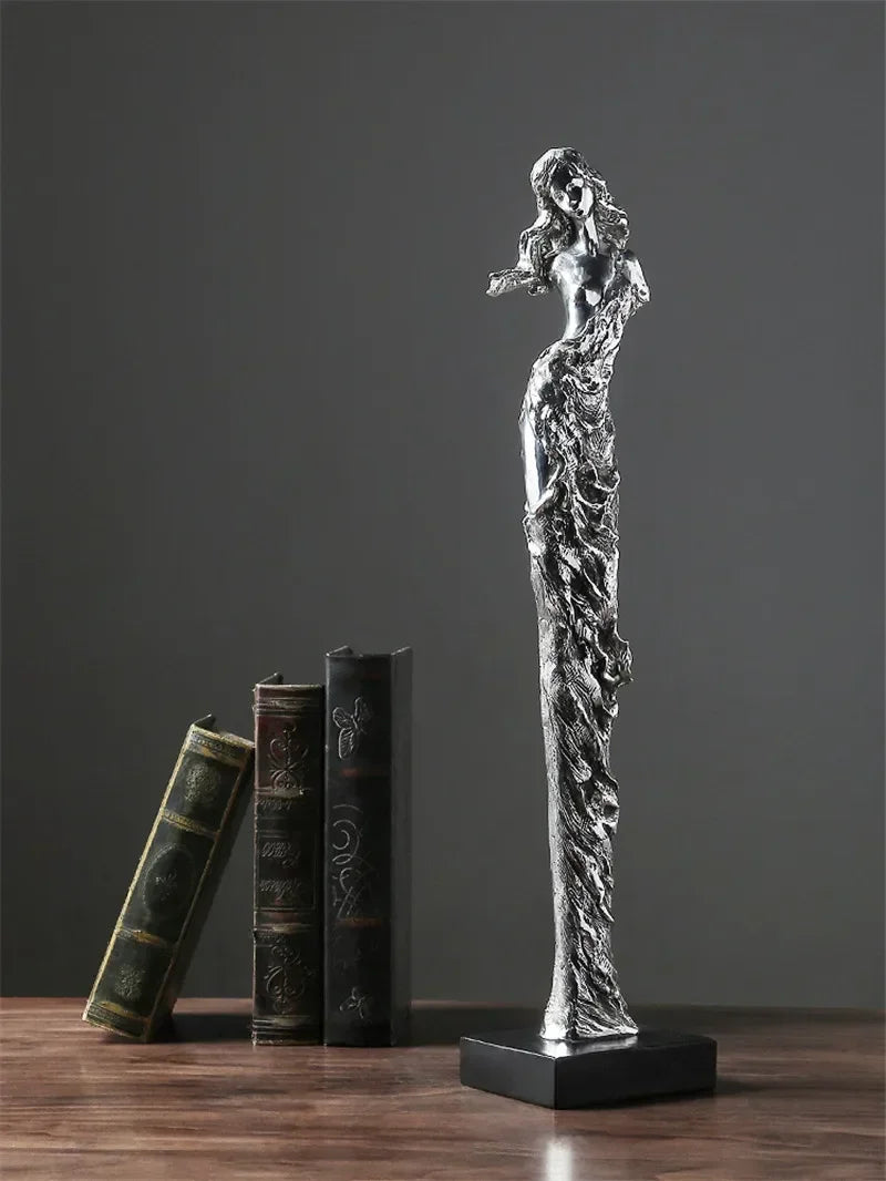 Retro Resin Electroplate Abstract Girl Sculpture Creative Living Room TV Cabinet Bookshelf Ornaments Home Decorations - House Of Avana