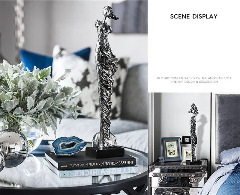 Retro Resin Electroplate Abstract Girl Sculpture Creative Living Room TV Cabinet Bookshelf Ornaments Home Decorations - House Of Avana