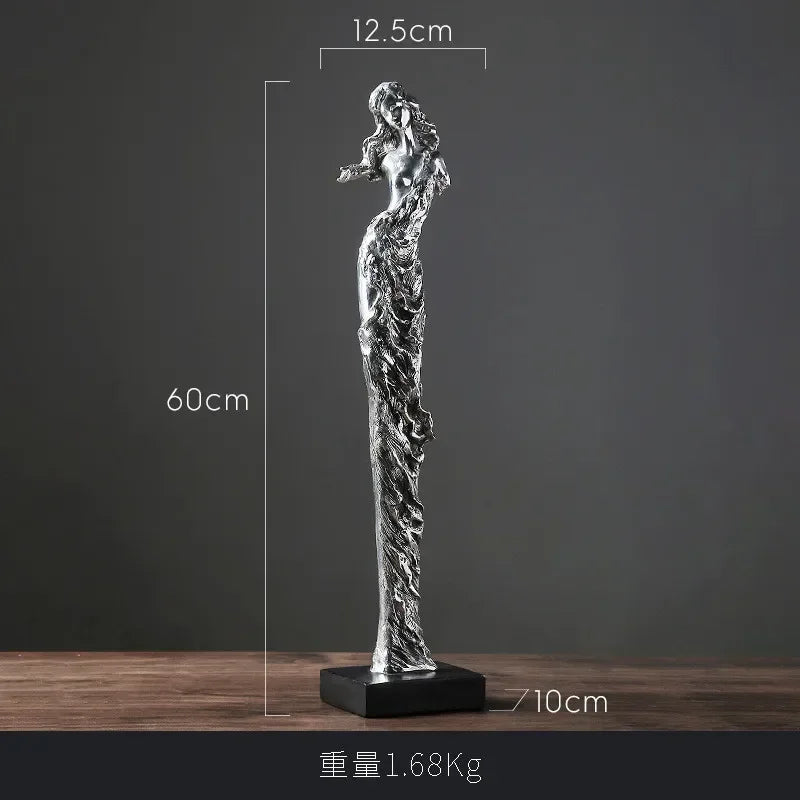 Retro Resin Electroplate Abstract Girl Sculpture Creative Living Room TV Cabinet Bookshelf Ornaments Home Decorations - House Of Avana