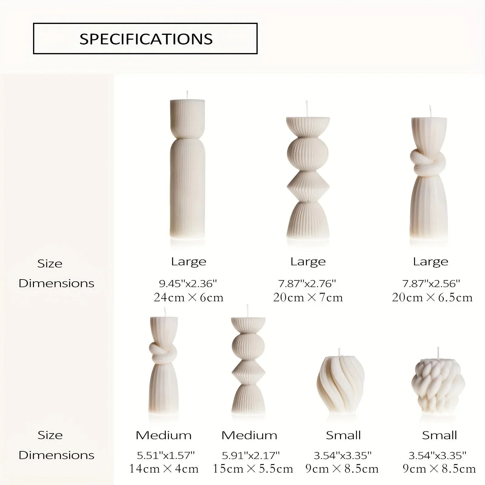 White soy wax pillar candles with ribbed texture, set of 7 - House of Avana