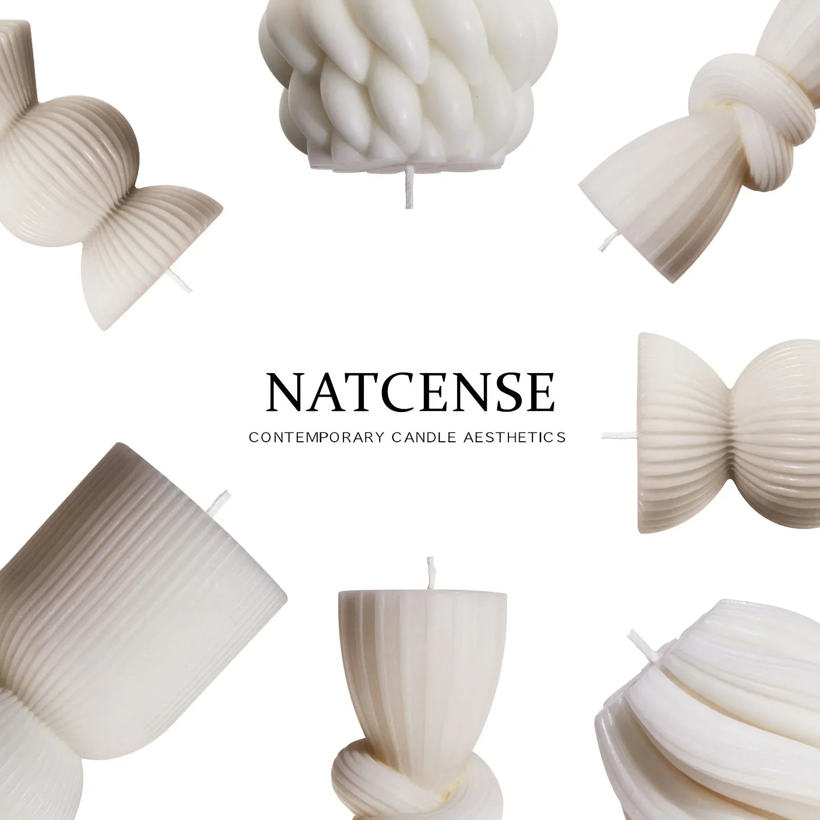 White soy wax pillar candles with ribbed texture, set of 7 - House of Avana