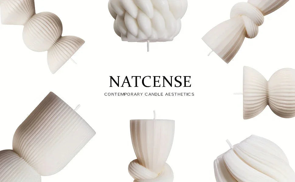 White soy wax pillar candles with ribbed texture, set of 7 - House of Avana