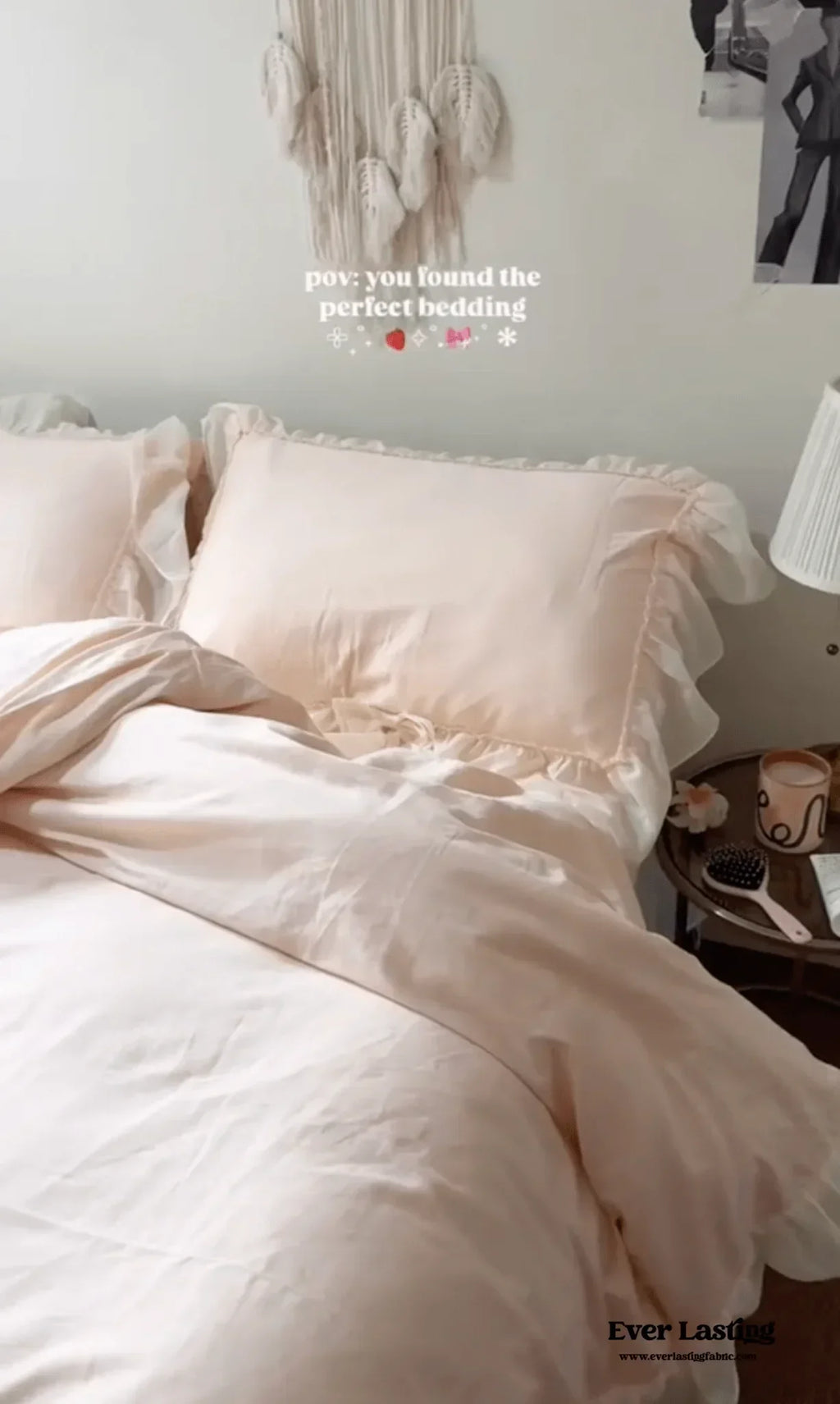 Ribbon Bow Airy Lace Bedding Set / Baby Pink Ever Lasting