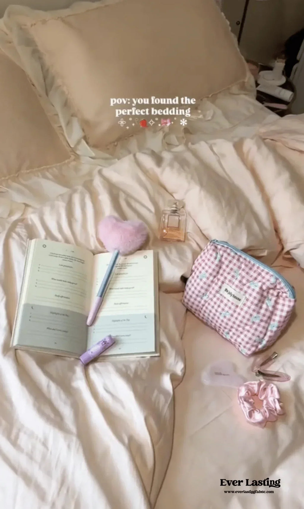 Ribbon Bow Airy Lace Bedding Set / Baby Pink Ever Lasting