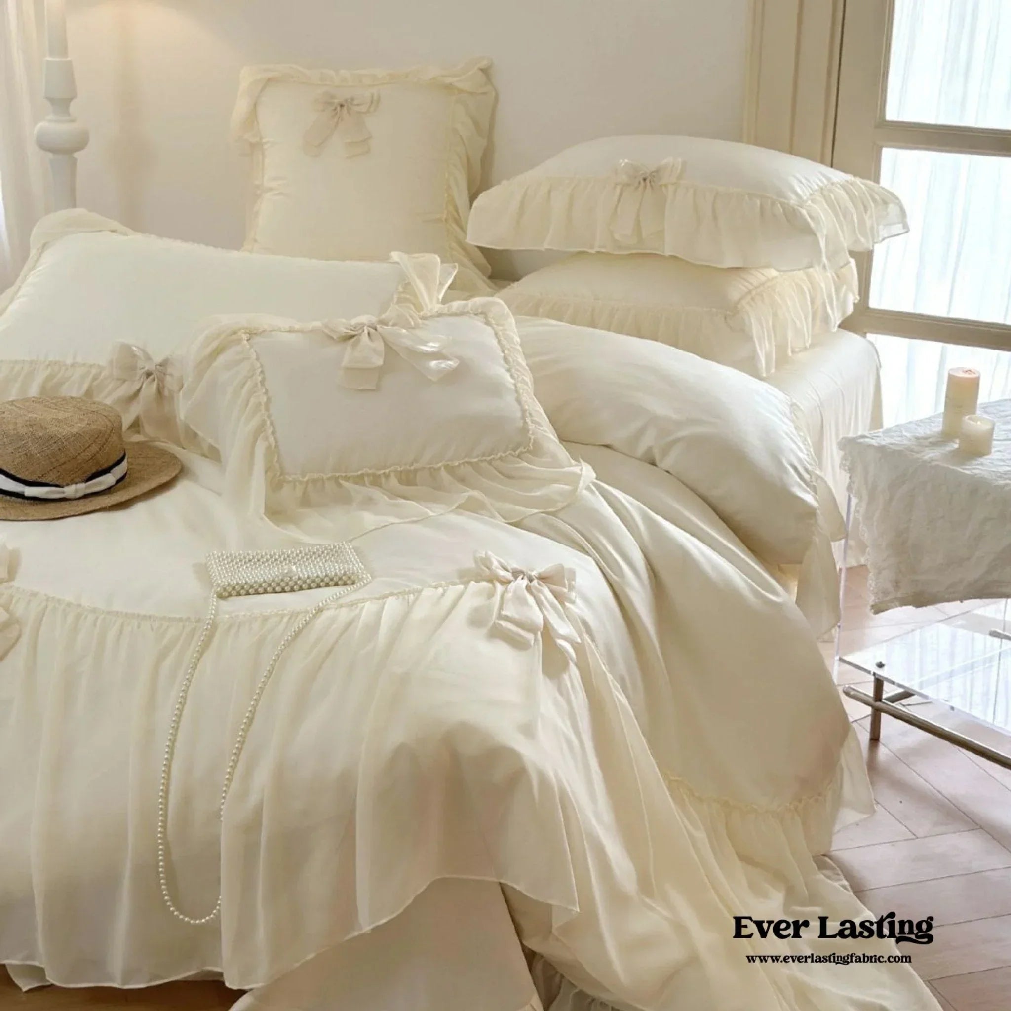 Ribbon Bow Airy Lace Bedding Set / Baby Pink Ever Lasting