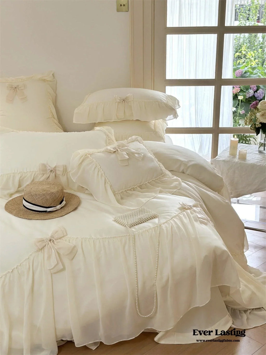 Ribbon Bow Airy Lace Bedding Set / Baby Pink Ever Lasting