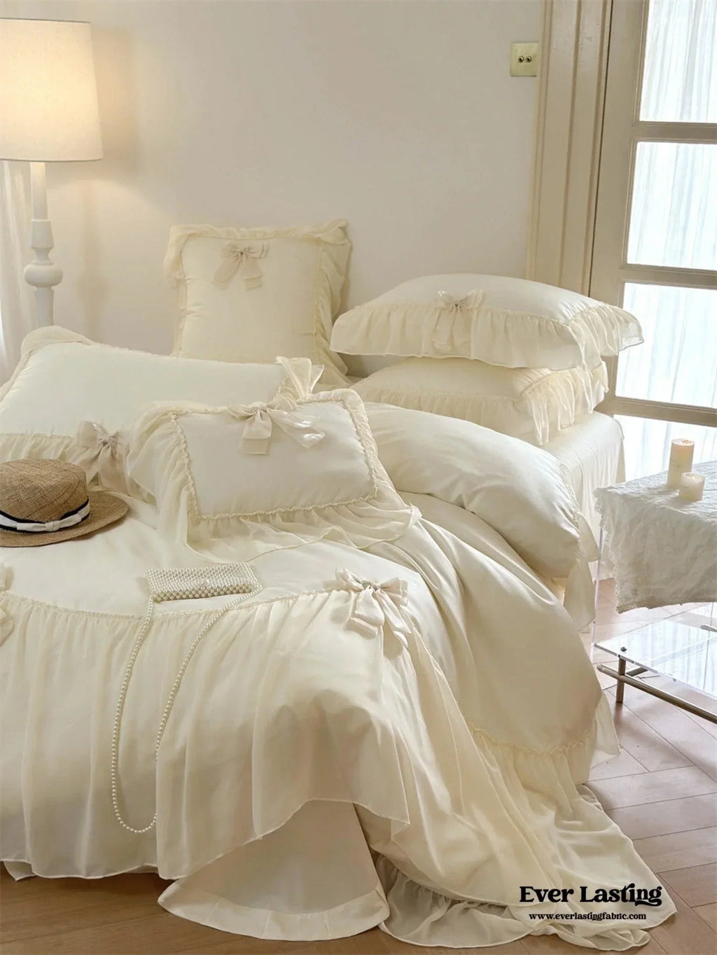 Ribbon Bow Airy Lace Bedding Set / Baby Pink Ever Lasting