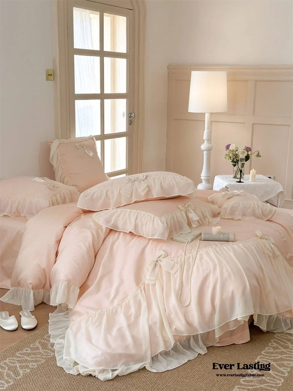 Ribbon Bow Airy Lace Bedding Set / Baby Pink Ever Lasting