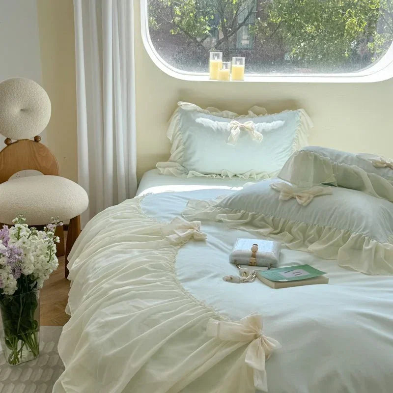 Ribbon Bow Airy Lace Bedding Set / Baby Pink Ever Lasting