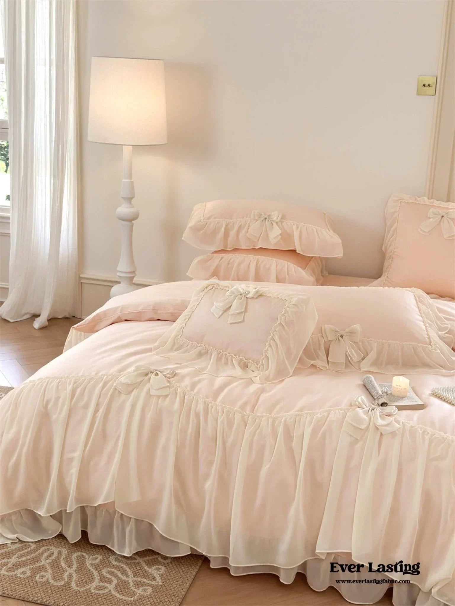 Ribbon Bow Airy Lace Bedding Set / Baby Pink Ever Lasting