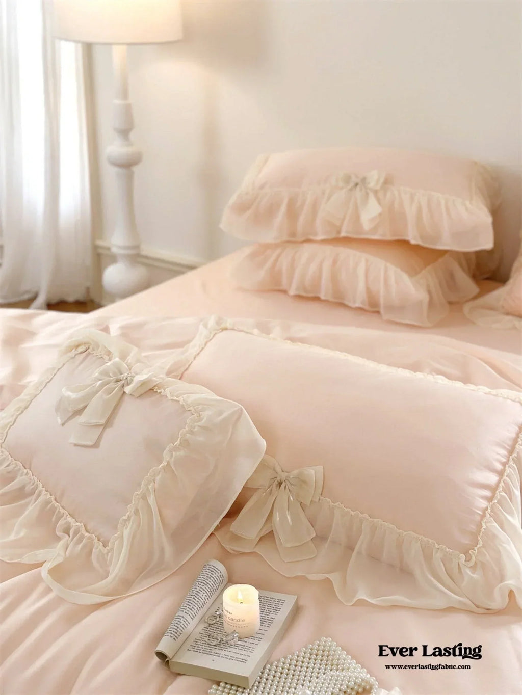 Ribbon Bow Airy Lace Bedding Set / Baby Pink Ever Lasting