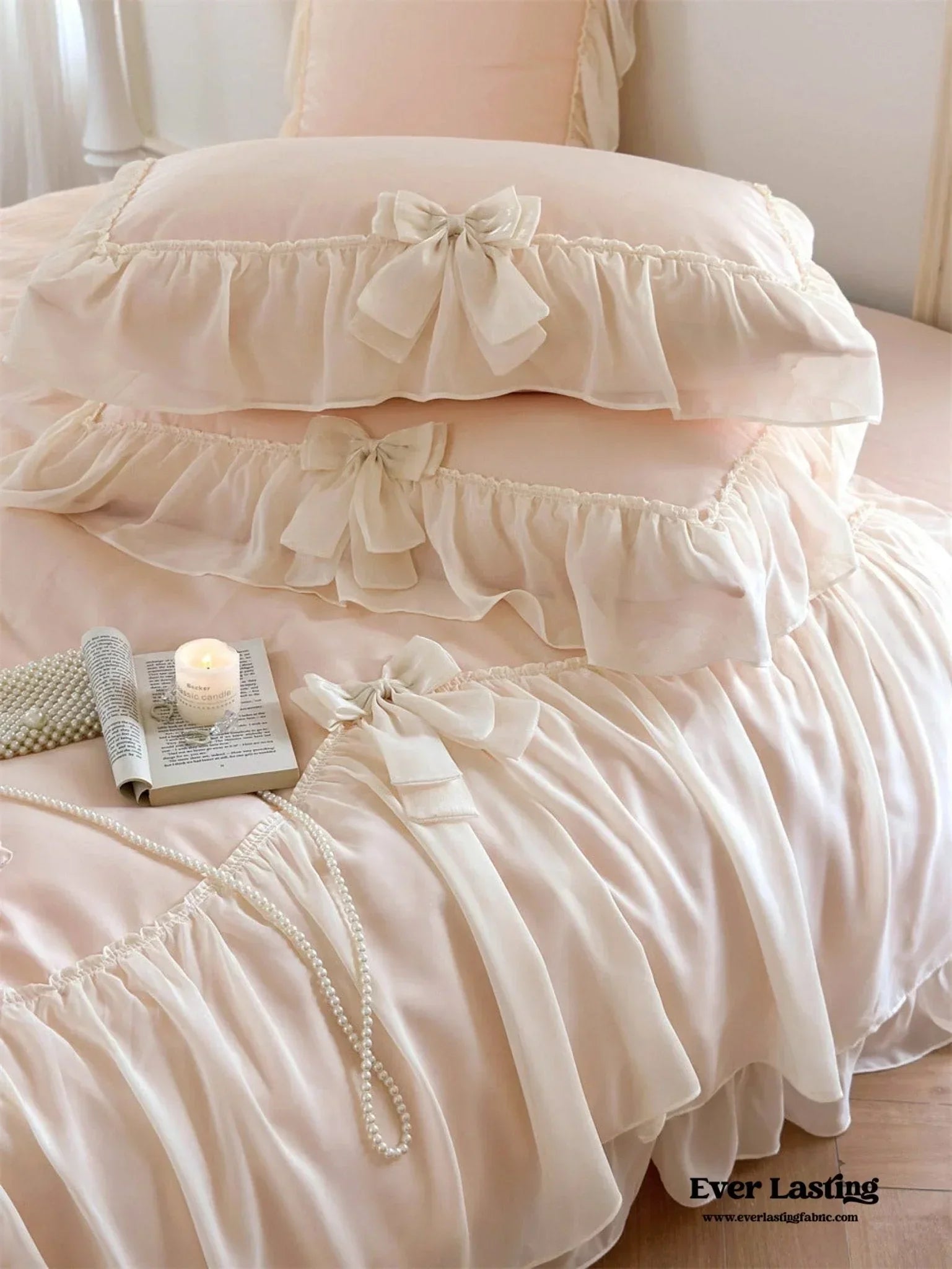 Ribbon Bow Airy Lace Bedding Set / Baby Pink Ever Lasting