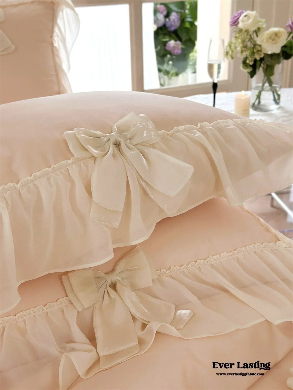 Ribbon Bow Airy Lace Bedding Set / Baby Pink Ever Lasting