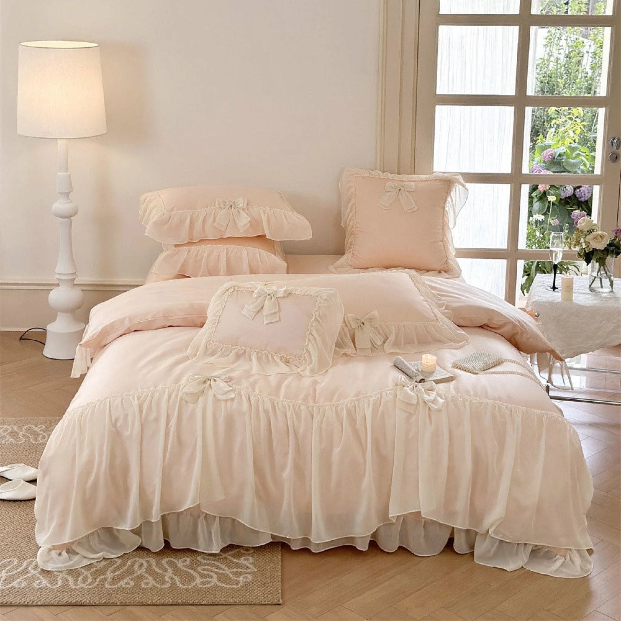 Ribbon Bow Airy Lace Bedding Set / Blue Ever Lasting